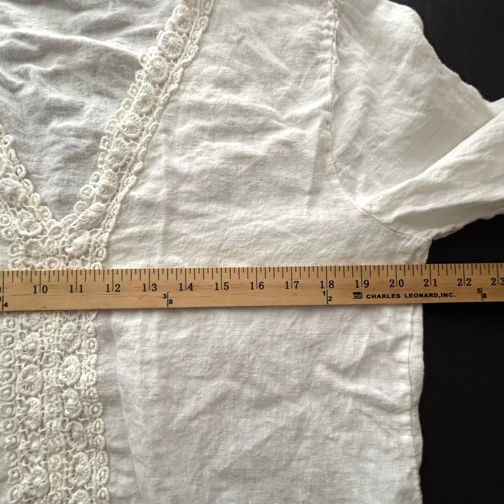 Francesca Bettini White Linen Crochet Lace Peplum Blouse Italy Large Boxy EUC - Picture 5 of 9